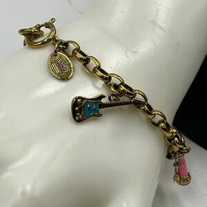 Juicy Couture Authentic Guitar Megaphone Heart Crystal Y2K Charm‎ Bracelet